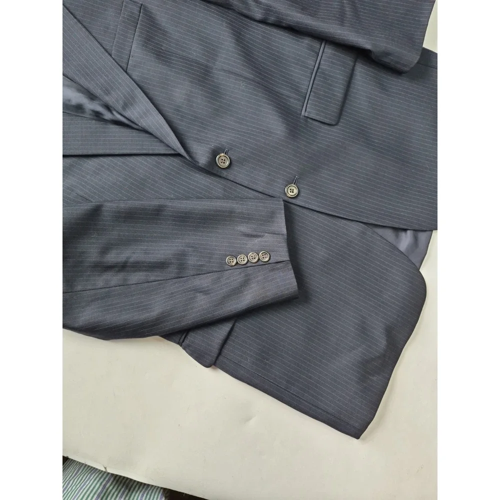 Lauren Ralph Lauren Mens Wool Sports Coat 42R Navy Pinstripe 2 Button Blazer